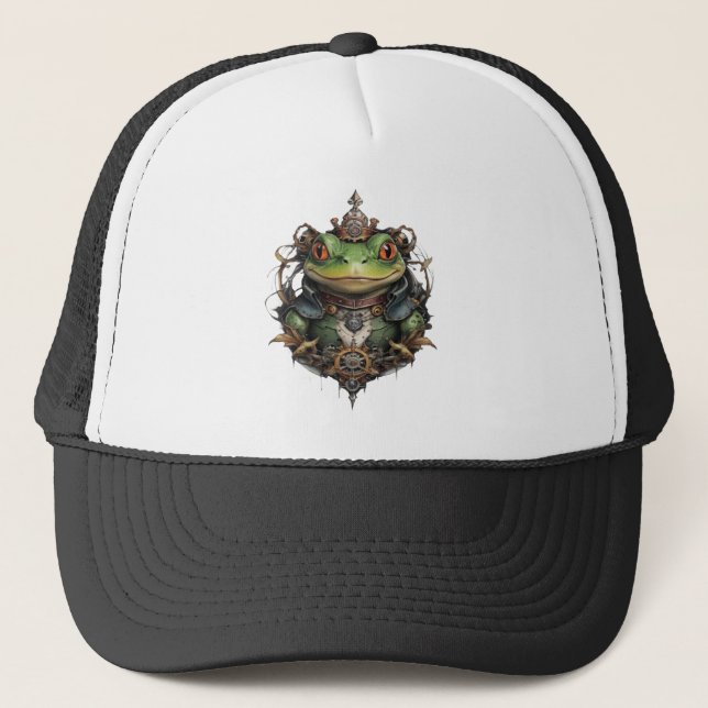 "Mekaniskt läpp: Grönten Steampunk Frog" Keps (Framsida)