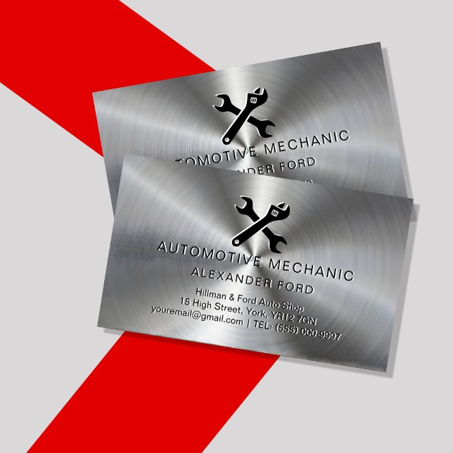 Mekaniskt verkstads metalliska silver Radial metal Visitkort (Skapare uppladdad)