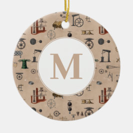 Mekaniskt vetenskapligt monogram för antikoteknik julgransprydnad keramik