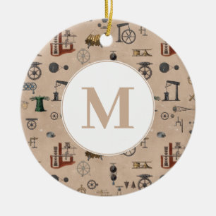 Mekaniskt vetenskapligt monogram för antikoteknik julgransprydnad keramik