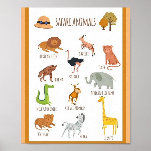 MEKIMI- Colorful Illustrated Safari Animals Poster (Framsidan)