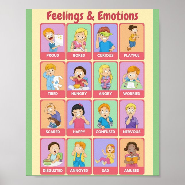 MEKIMI - Färgstarka pastel Kids Feelings & Känslor Poster (Framsidan)