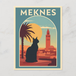 Meknes Marocko Sunset Cat Art Vykort