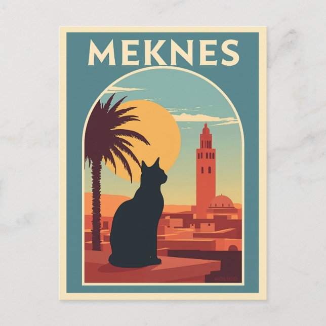 Meknes Marocko Sunset Cat Art Vykort (Framsida)