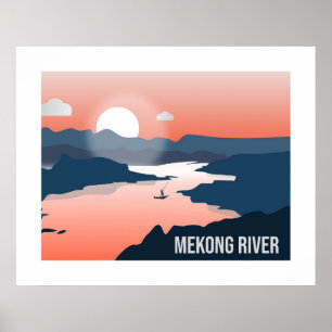 Mekong River Silhouette Sunset Travel Wall Art Poster