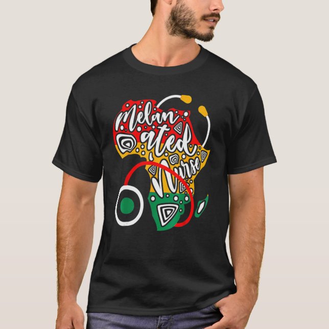 Melanated Nurse African Flag Stethoscope Black His T Shirt (Framsida)