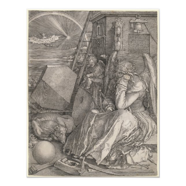 Melancholia I, Engrave av Albrecht Durer Fototryck (Framsidan)