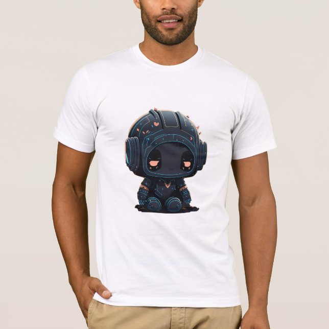 "Melancholy Black Tecknad Robot" T Shirt (Framsida)