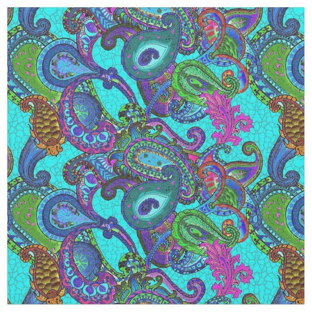 Melange Paisley i blått, mörk Tyg (Närbild)