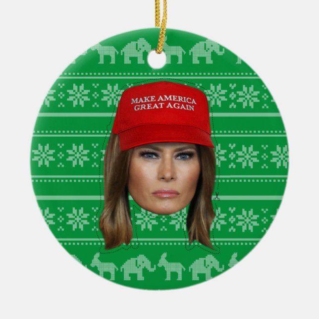 Melania Trump MAGA-jul Julgransprydnad Keramik (Framsidan)