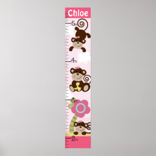 Melanie Monkey Girl Growth Chart Behålla 8 x 44! Poster