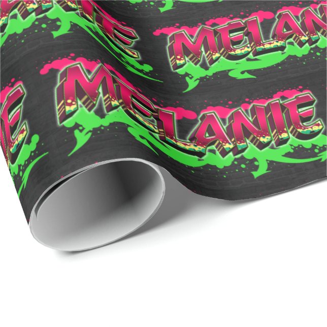 Melanie Vorname Name Graffiti red green Presentpapper (Rullad Hörn)