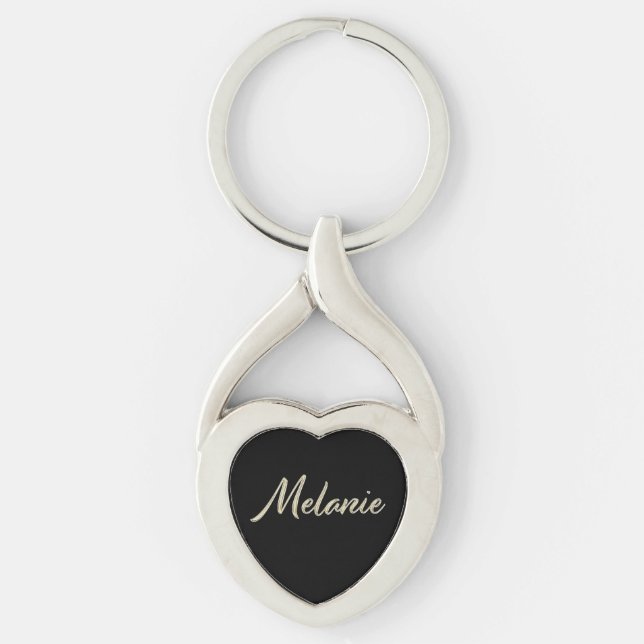 Melanie white gold Handwriting Schlüsselanhänger Twisted Heart Silverfärgad Nyckelring (Framsidan)