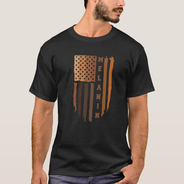 Melanin American Flagga - Black History T, Melanin T Shirt (Framsida)