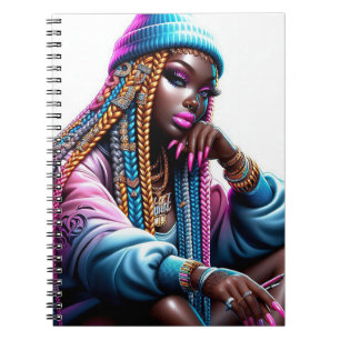 Melanin American Urban Mode Woman Anteckningsbok