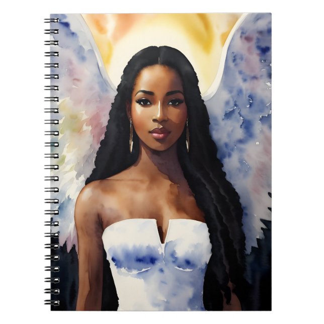 Melanin Angel Woman Watercolor Art Anteckningsbok (Framsidan)