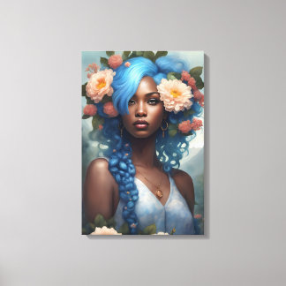 Melanin Blue Flower Goddess Canvastryck