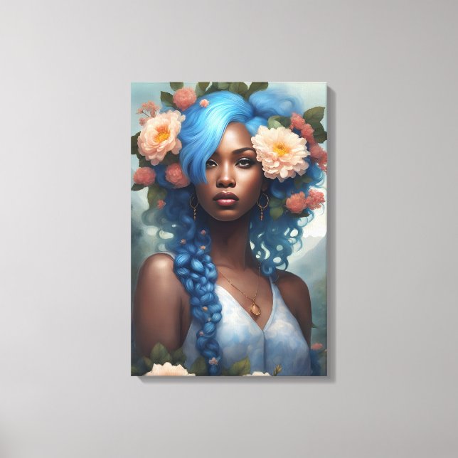 Melanin Blue Flower Goddess Canvastryck (Framsida)