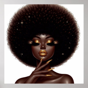 Melanin Chic Afro Beauty med Guld Accents Poster