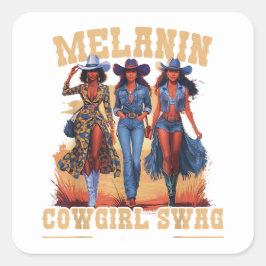 Melanin Cowgirl Swag Fyrkantigt Klistermärke