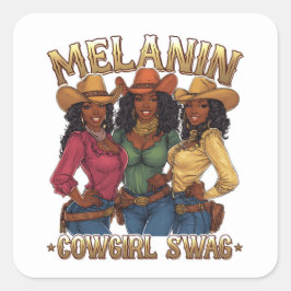 Melanin Cowgirl Swag Fyrkantigt Klistermärke