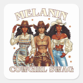 Melanin Cowgirl Swag Fyrkantigt Klistermärke