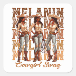 Melanin Cowgirl Swag Fyrkantigt Klistermärke