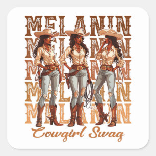 Melanin Cowgirl Swag Fyrkantigt Klistermärke