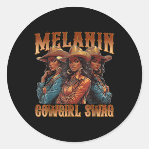 Melanin Cowgirls Swag Svart Historia Afrikansk Mel Runt Klistermärke