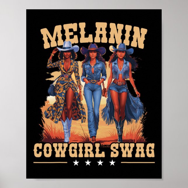Melanin Cowtjejer Swag African Melanin Cowgirl Bla Poster (Framsidan)