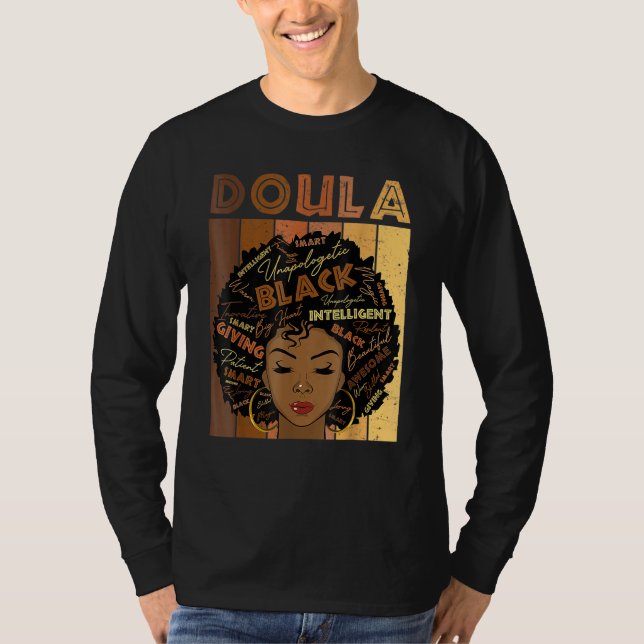 Melanin Doula Afro Hair Black History Month T Shirt (Framsida)