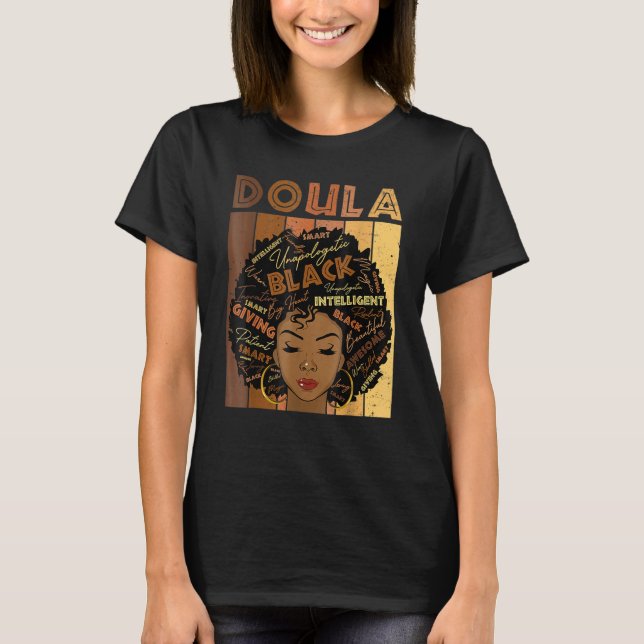 Melanin Doula Afro Hair Black History Month T Shirt (Framsida)