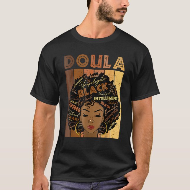 Melanin Doula Afro Hair Black History Month T Shirt (Framsida)