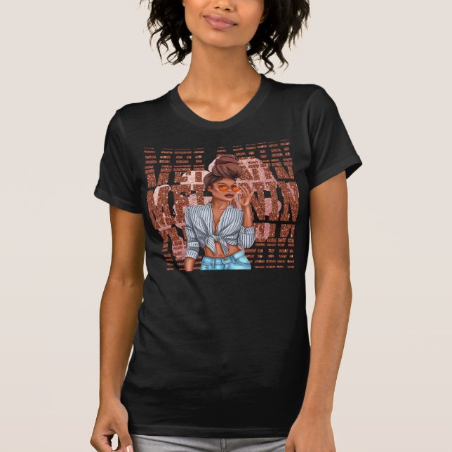 Melanin Fals Glitter Chic Svart Kvinna Glam T Shirt (Framsida)