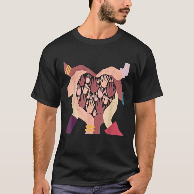 Melanin Händer Heart Valentines day Black History  T Shirt (Framsida)