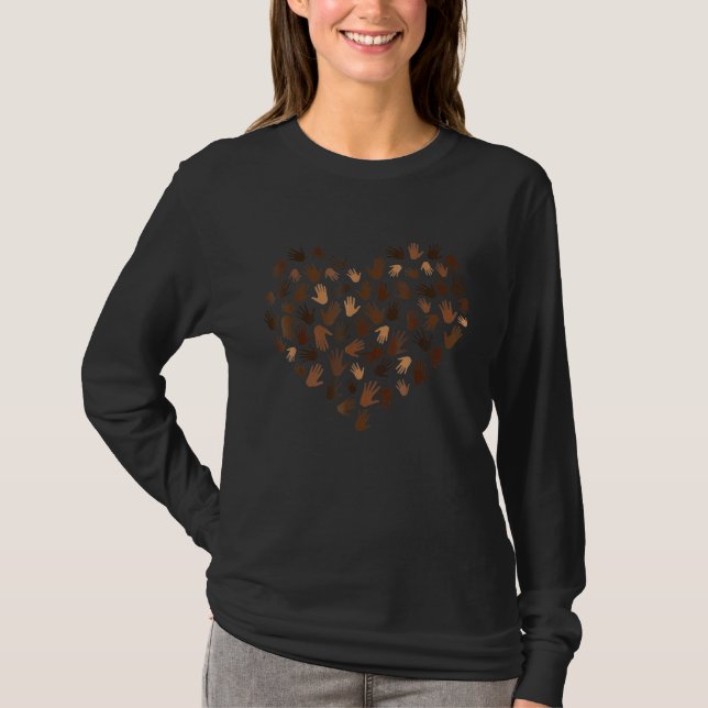 Melanin Hands Heart Valentines Day Black History M T Shirt (Framsida)