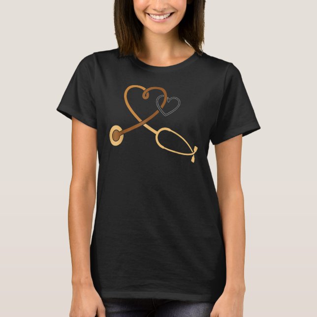 Melanin Heart Stethoscope Black History Månad RN L T Shirt (Framsida)