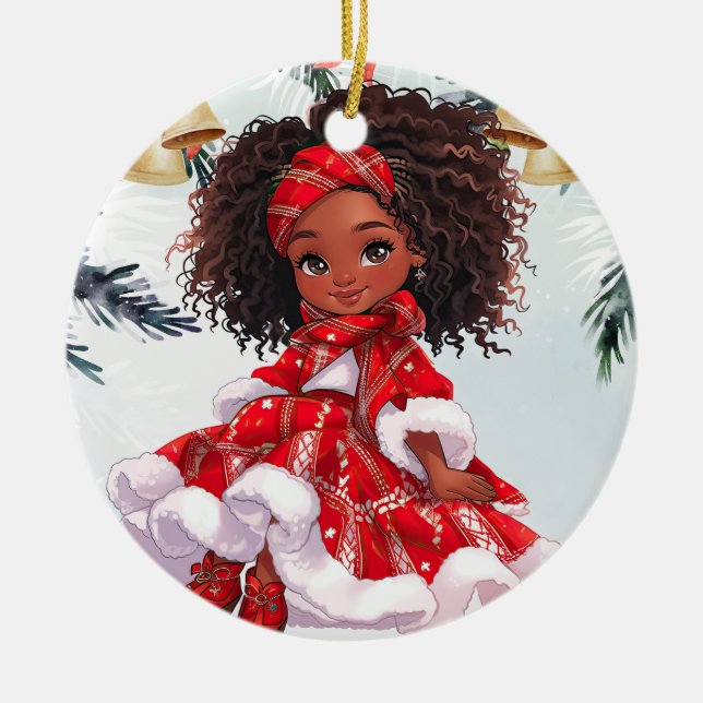 Melanin jul Black Girl Magic Julafton Magic Roligt Julgransprydnad Keramik (Framsidan)