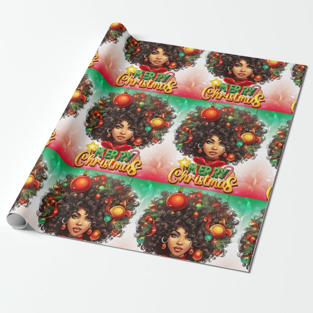 Melanin jul Black Queen Melanin Woman Julafton Presentpapper (Utrullad)
