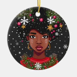 Melanin jul Magic Black Girl Woman Sista Julgransprydnad Keramik