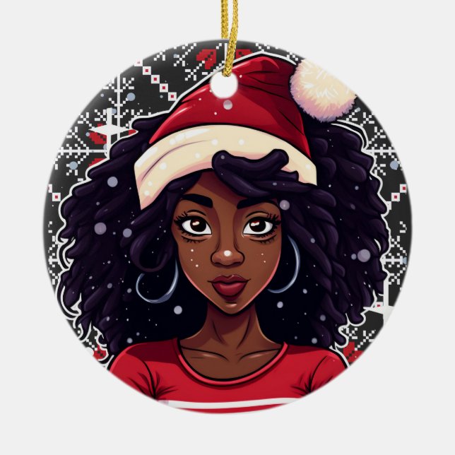 Melanin jul Magic Black Girl Woman Sista Julgransprydnad Keramik (Framsidan)