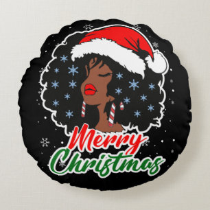 Melanin jul Svarta Drottning Melanin Kvinna Xmas Rund Kudde