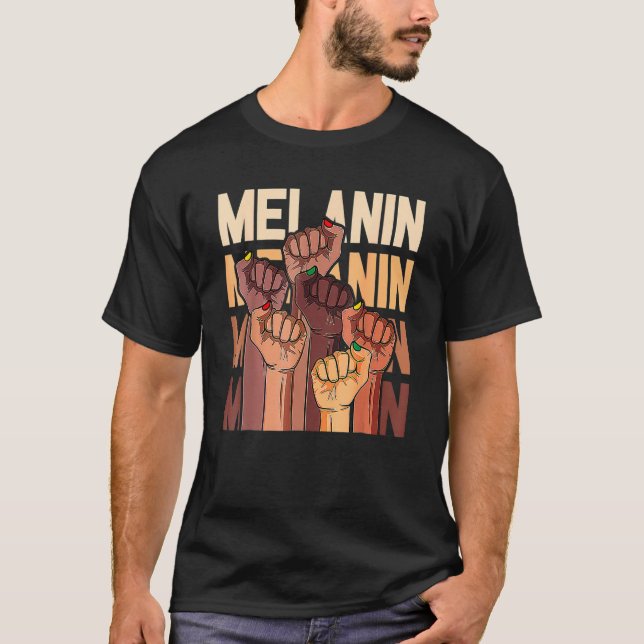 Melanin Leaders Black History Month Power Fist Han T Shirt (Framsida)