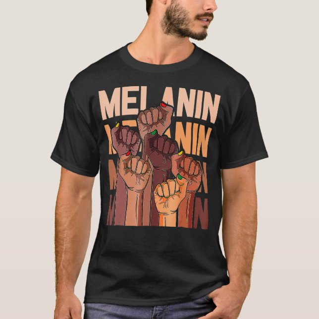 Melanin Leaders Power Fist Hand African Black Hist T Shirt (Framsida)