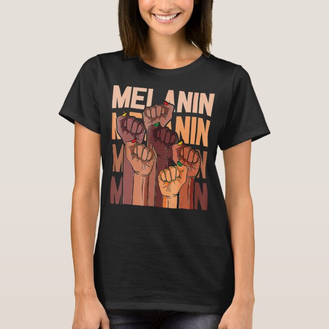 Melanin Leaders Power Fist Hand African Black Hist T Shirt (Framsida)