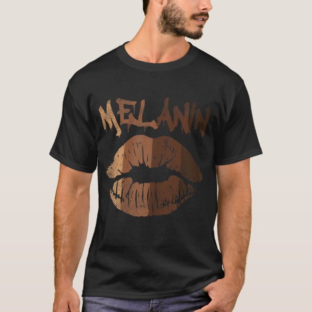 Melanin Lip Kiss BLM BHM Black History Afro Pride T Shirt (Framsida)