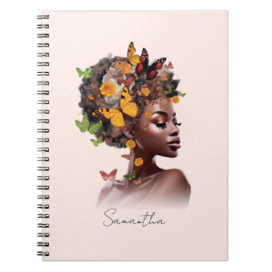 Melanin Magic: Afro Hair och Colorful Butterfly Anteckningsbok