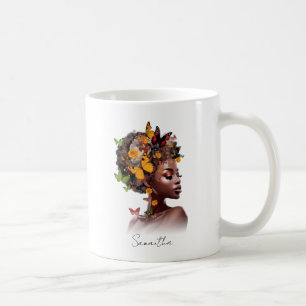 Melanin Magic: Afro Hair och Colorful Butterfly Kaffemugg