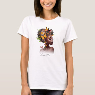 Melanin Magic: Afro Hair och Colorful Butterfly T Shirt
