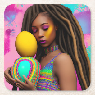 Melanin Påsk Rainbow Vår Sista Birthday Underlägg Papper Kvadrat